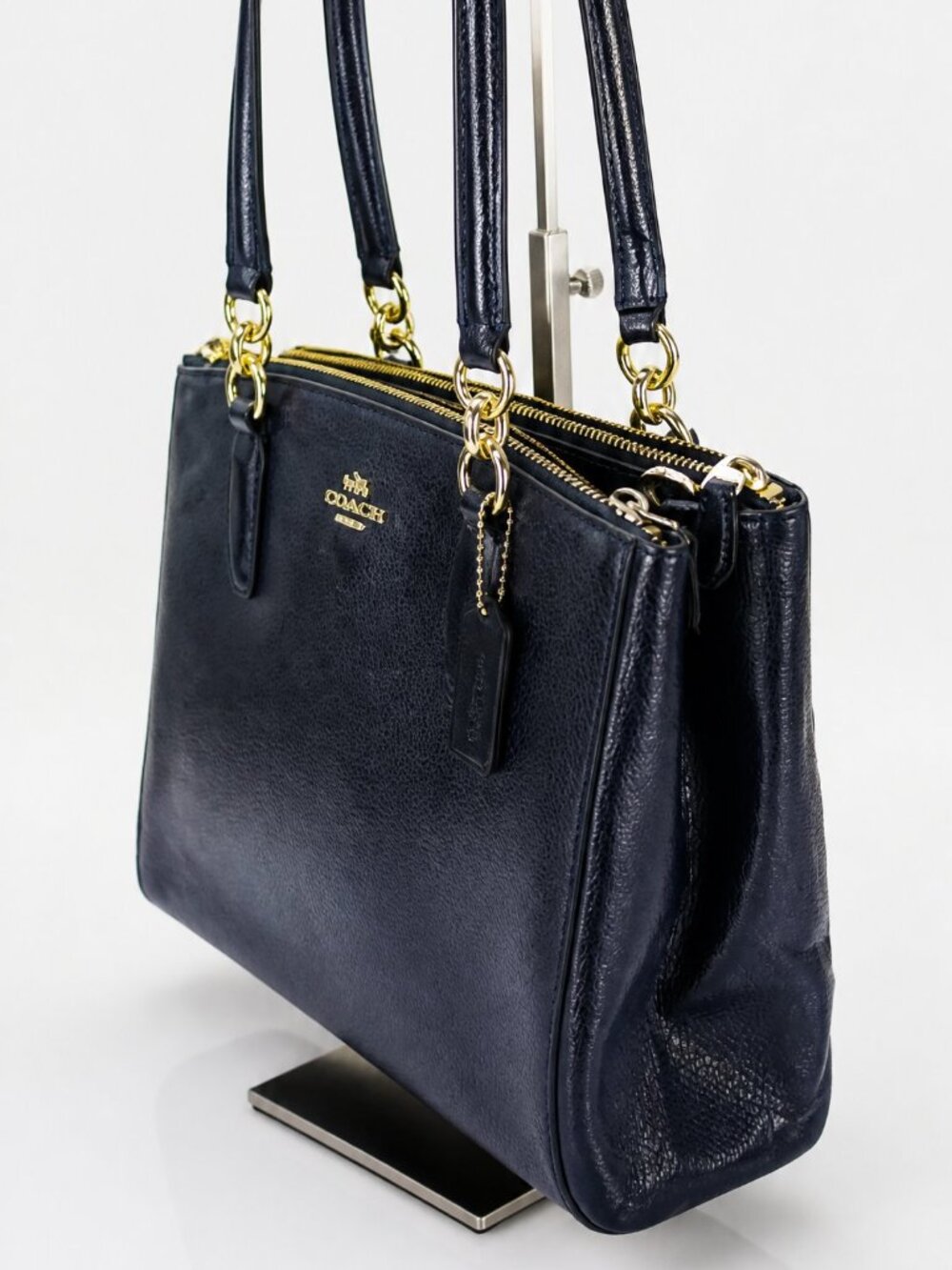Coach Coach Christie Carryall Large Navy Blue Leather Satchel Women's Bag - Picture 5 of 10